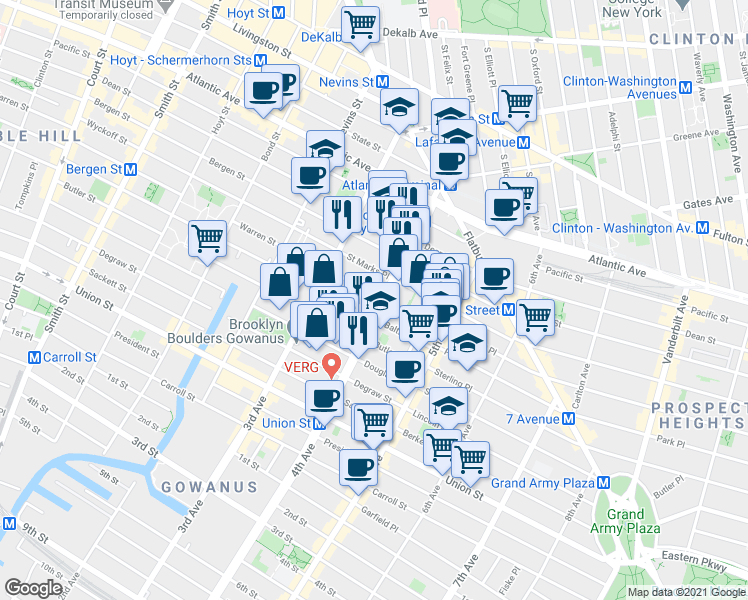 map of restaurants, bars, coffee shops, grocery stores, and more near 573 Willie McDonald Way in Brooklyn