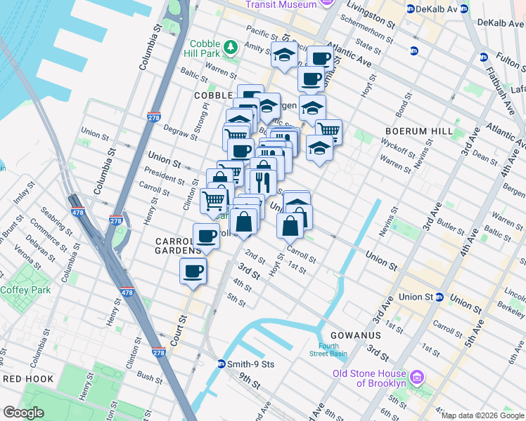map of restaurants, bars, coffee shops, grocery stores, and more near in Brooklyn