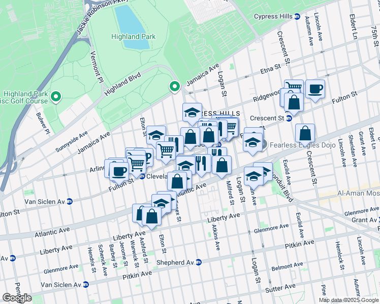 map of restaurants, bars, coffee shops, grocery stores, and more near 354 Arlington Avenue in Brooklyn