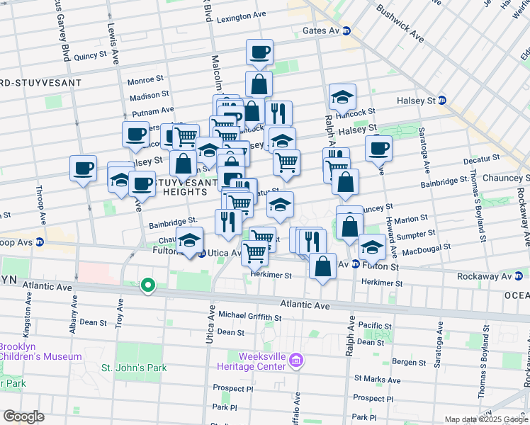 map of restaurants, bars, coffee shops, grocery stores, and more near 246 Bainbridge Street in Brooklyn