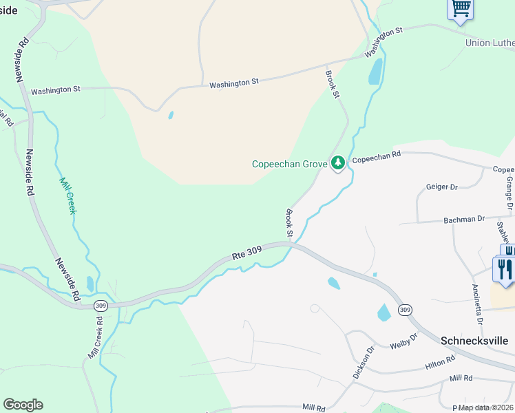 map of restaurants, bars, coffee shops, grocery stores, and more near 5454 Brook Street in Schnecksville