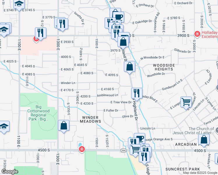map of restaurants, bars, coffee shops, grocery stores, and more near 1559 East 4160 South in Millcreek