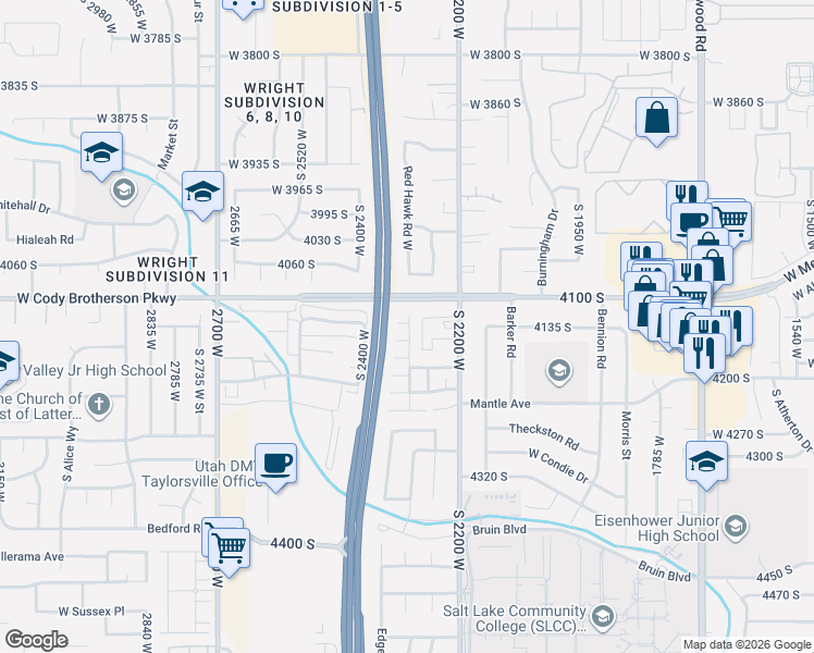 map of restaurants, bars, coffee shops, grocery stores, and more near 2332 West 4130 South in Salt Lake City