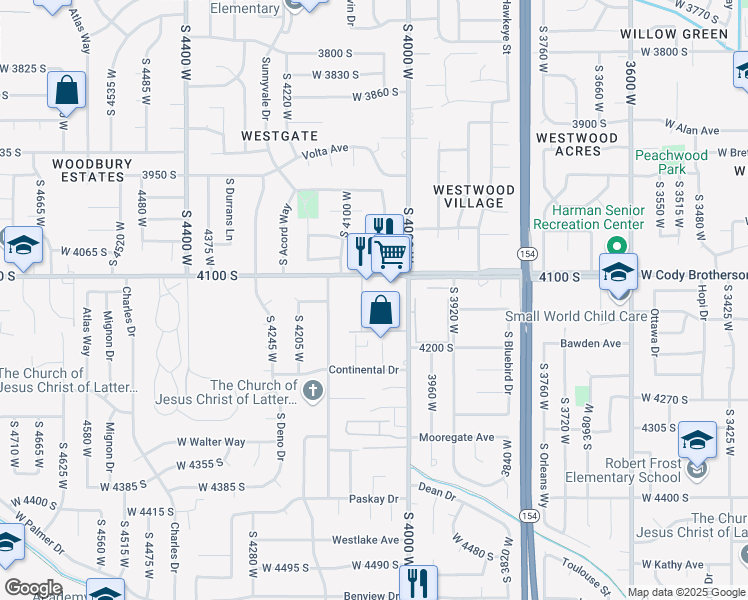 map of restaurants, bars, coffee shops, grocery stores, and more near 4073 4100 South in West Valley City