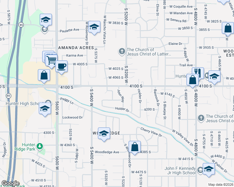 map of restaurants, bars, coffee shops, grocery stores, and more near 4123 Pointer Lane in West Valley City