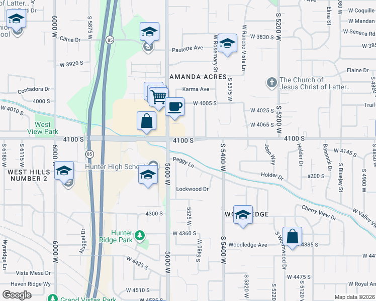 map of restaurants, bars, coffee shops, grocery stores, and more near 5541 4100 South in West Valley City