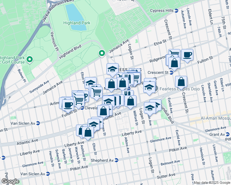 map of restaurants, bars, coffee shops, grocery stores, and more near 365 Arlington Avenue in Brooklyn