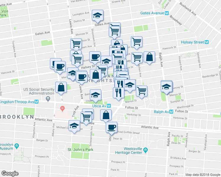 map of restaurants, bars, coffee shops, grocery stores, and more near 324A Decatur Street in Brooklyn