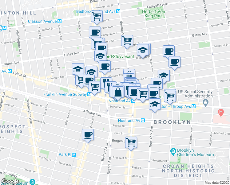 map of restaurants, bars, coffee shops, grocery stores, and more near 44 Halsey Street in Brooklyn
