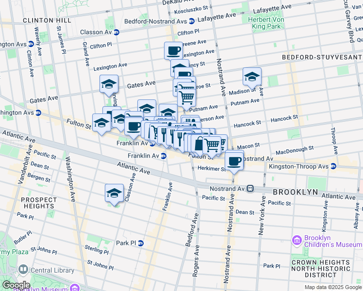 map of restaurants, bars, coffee shops, grocery stores, and more near 16 Spencer Place in Brooklyn