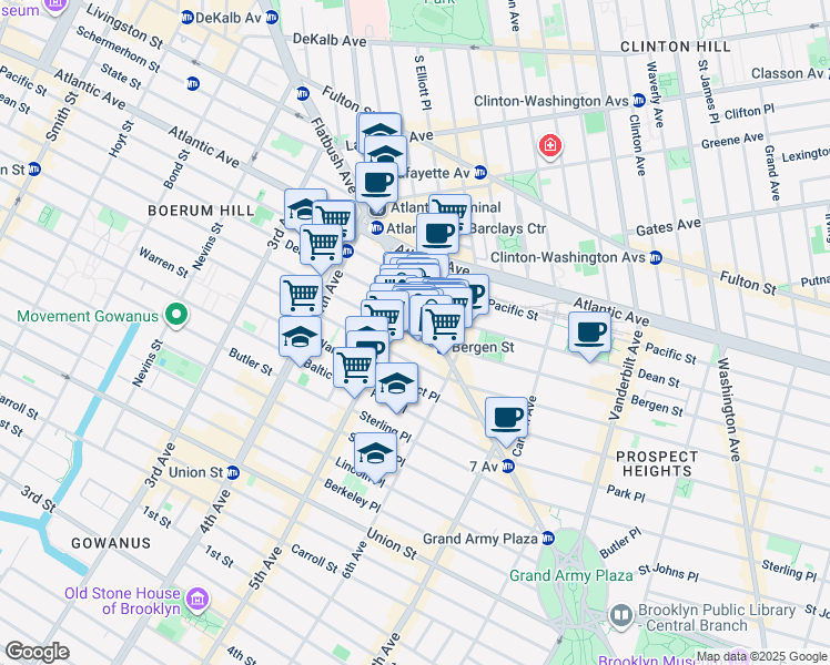 map of restaurants, bars, coffee shops, grocery stores, and more near 237 Flatbush Avenue in Brooklyn
