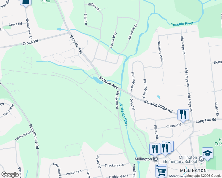 map of restaurants, bars, coffee shops, grocery stores, and more near 507 South Maple Avenue in Basking Ridge