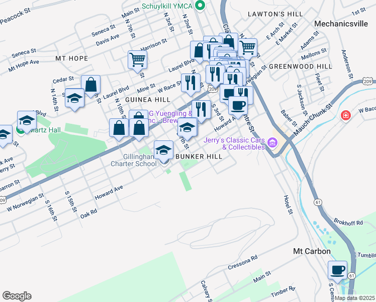map of restaurants, bars, coffee shops, grocery stores, and more near 700 Schuylkill Avenue in Pottsville