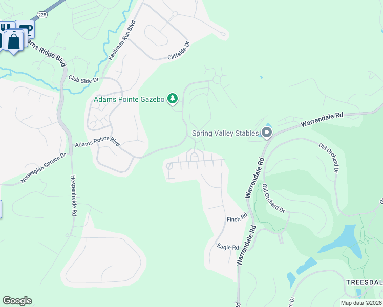 map of restaurants, bars, coffee shops, grocery stores, and more near 3105 Pointe View Drive in Mars