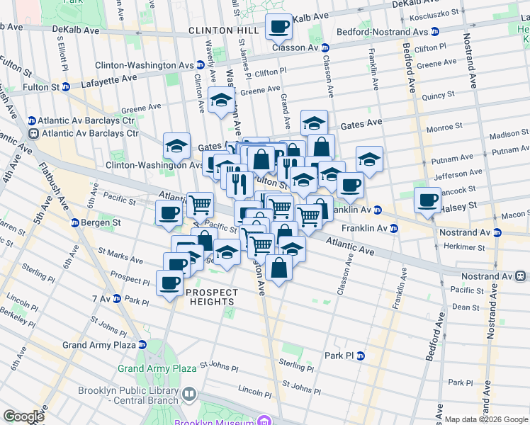 map of restaurants, bars, coffee shops, grocery stores, and more near 306 Saint James Place in Brooklyn