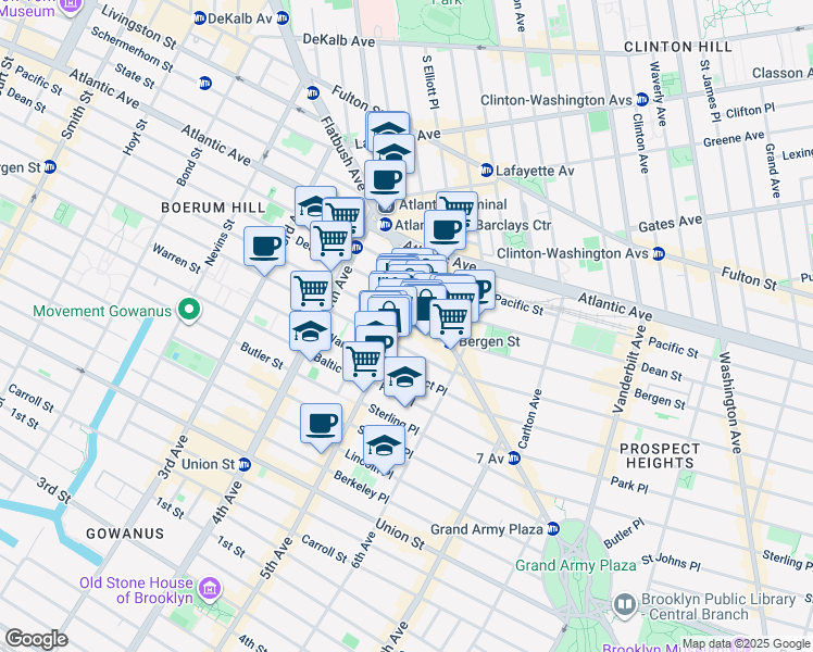 map of restaurants, bars, coffee shops, grocery stores, and more near 448 Dean Street in Brooklyn