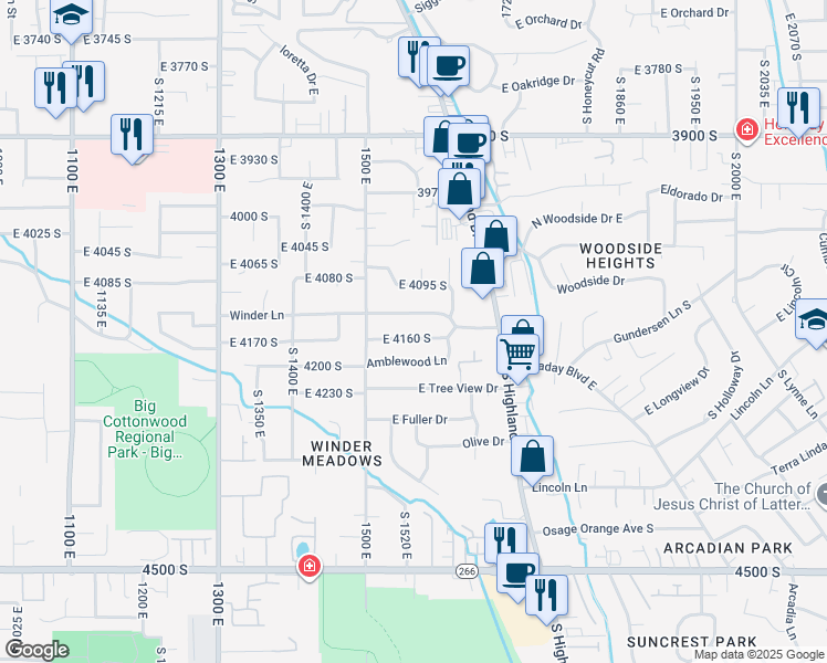 map of restaurants, bars, coffee shops, grocery stores, and more near 1559 East 4160 South in Millcreek