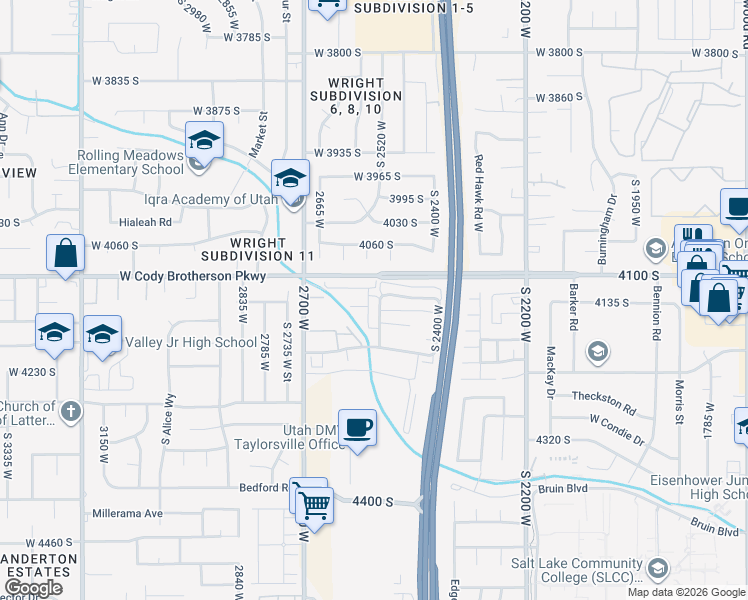 map of restaurants, bars, coffee shops, grocery stores, and more near 2409 Hard Rock Drive West in Salt Lake City