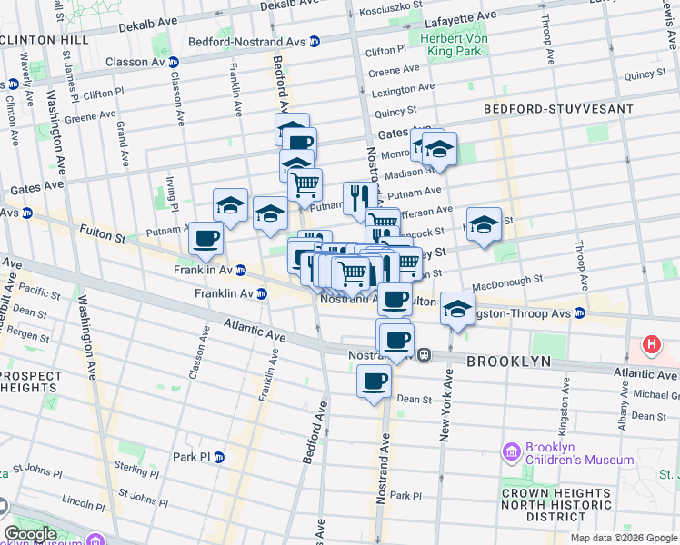 map of restaurants, bars, coffee shops, grocery stores, and more near 44 Halsey Street in Brooklyn