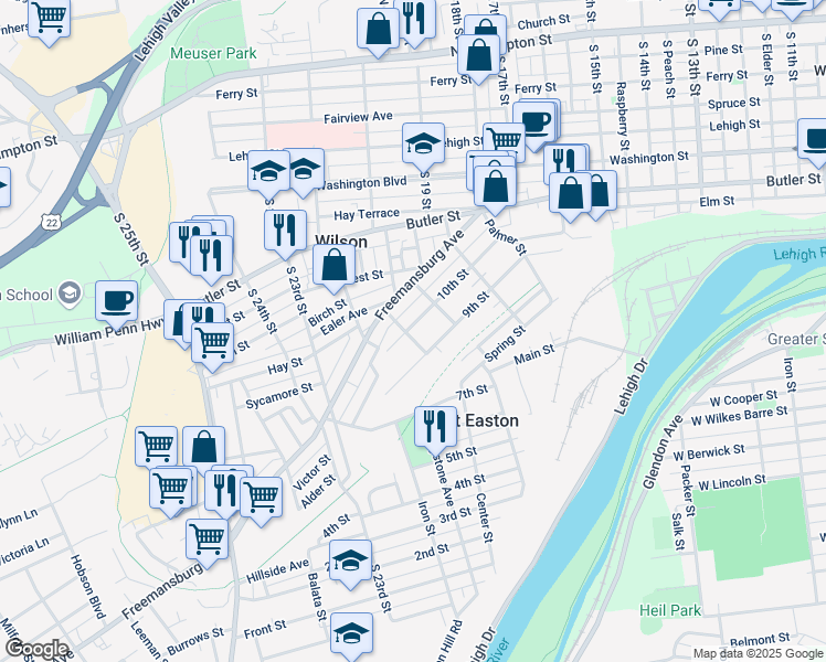 map of restaurants, bars, coffee shops, grocery stores, and more near 999 Center Street in Easton