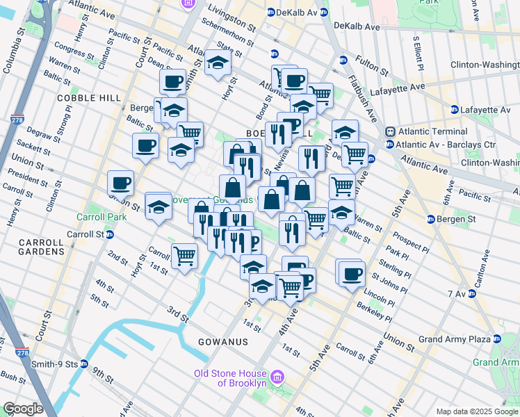 map of restaurants, bars, coffee shops, grocery stores, and more near 232 Nevins Street in Brooklyn