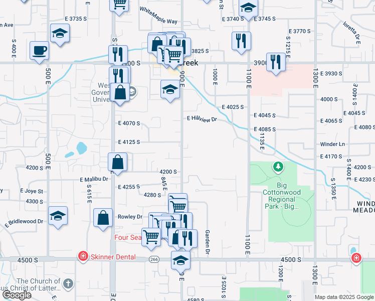 map of restaurants, bars, coffee shops, grocery stores, and more near 4139 900 East in Millcreek