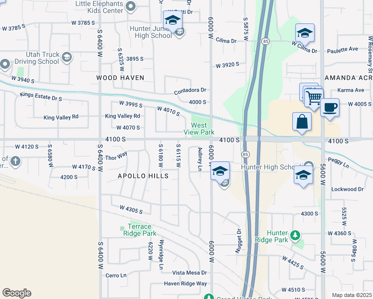 map of restaurants, bars, coffee shops, grocery stores, and more near 4128 South 6080 West in West Valley City