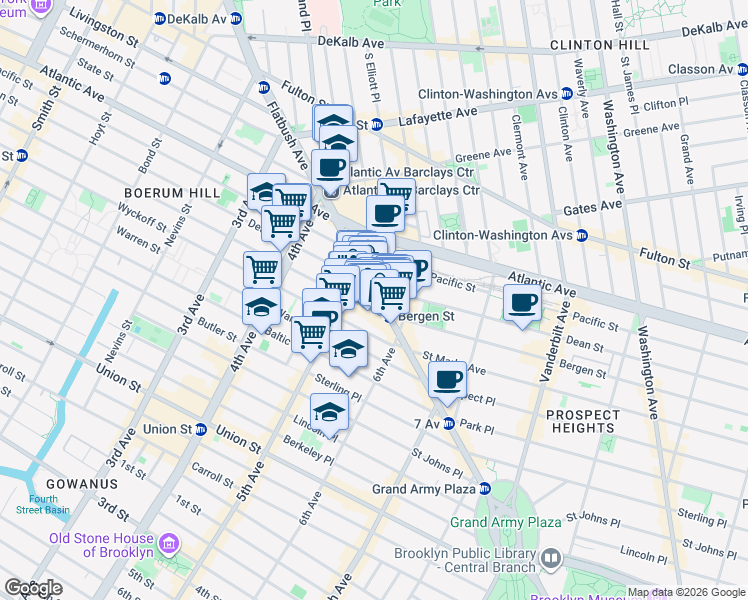 map of restaurants, bars, coffee shops, grocery stores, and more near 237 Flatbush Avenue in Brooklyn