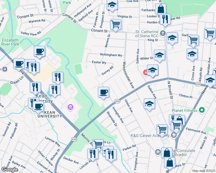 map of restaurants, bars, coffee shops, grocery stores, and more near 852 Jerome Avenue in Hillside