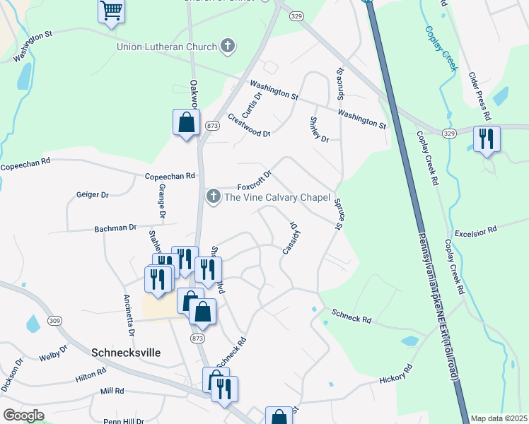 map of restaurants, bars, coffee shops, grocery stores, and more near 5177 Arrowhead Drive in Schnecksville