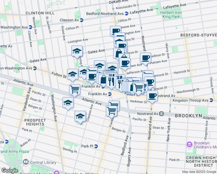 map of restaurants, bars, coffee shops, grocery stores, and more near 1141 Fulton Street in Brooklyn