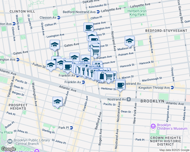 map of restaurants, bars, coffee shops, grocery stores, and more near 16 Spencer Place in Brooklyn
