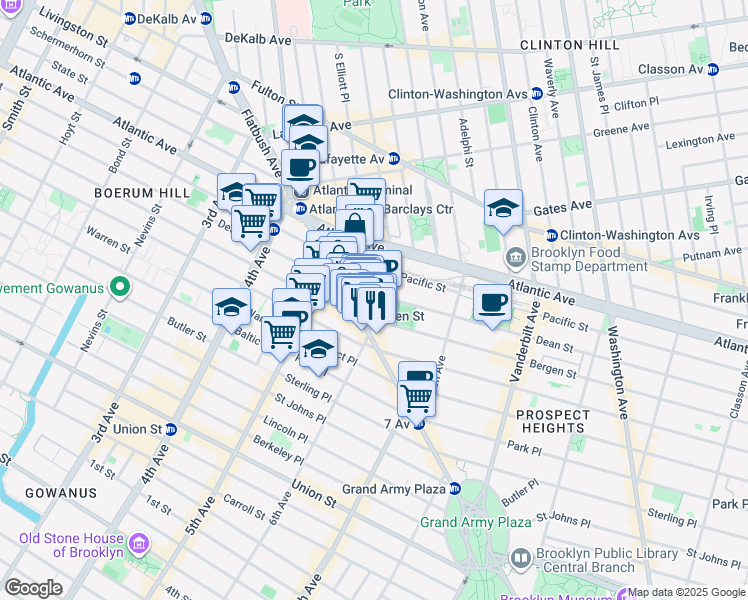 map of restaurants, bars, coffee shops, grocery stores, and more near 489 Dean Street in Brooklyn