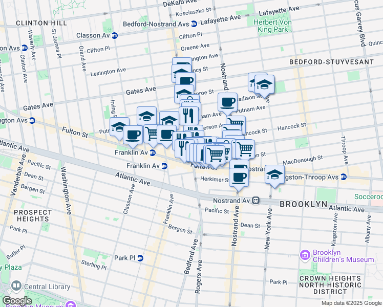 map of restaurants, bars, coffee shops, grocery stores, and more near Bedford Ave & Halsey St in Brooklyn