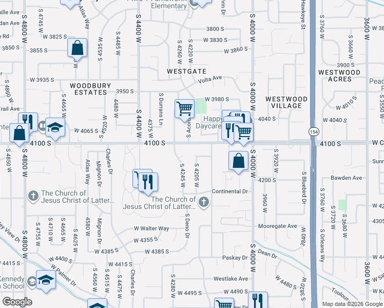 map of restaurants, bars, coffee shops, grocery stores, and more near 4198 West 4135 South in West Valley City
