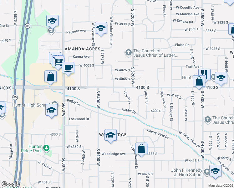map of restaurants, bars, coffee shops, grocery stores, and more near 4123 Pointer Lane in West Valley City