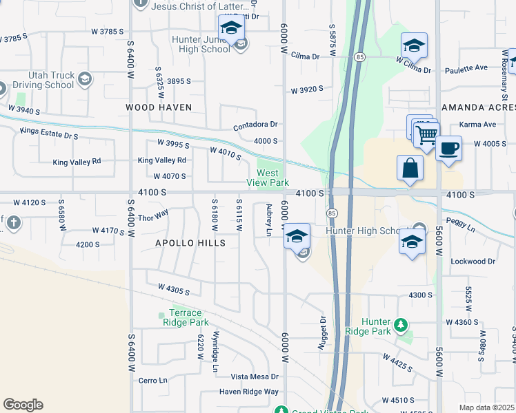 map of restaurants, bars, coffee shops, grocery stores, and more near 4128 South 6080 West in West Valley City