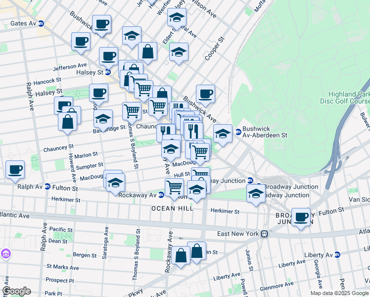 map of restaurants, bars, coffee shops, grocery stores, and more near 389 Sumpter Street in Brooklyn