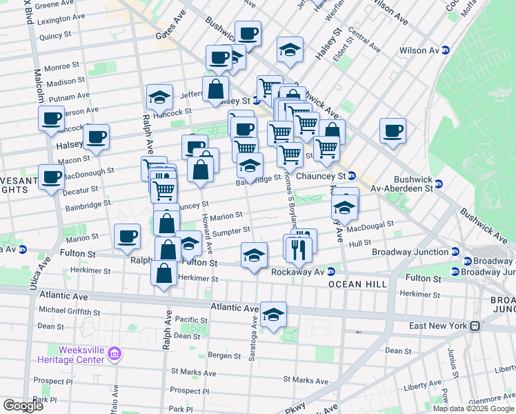 map of restaurants, bars, coffee shops, grocery stores, and more near in Brooklyn