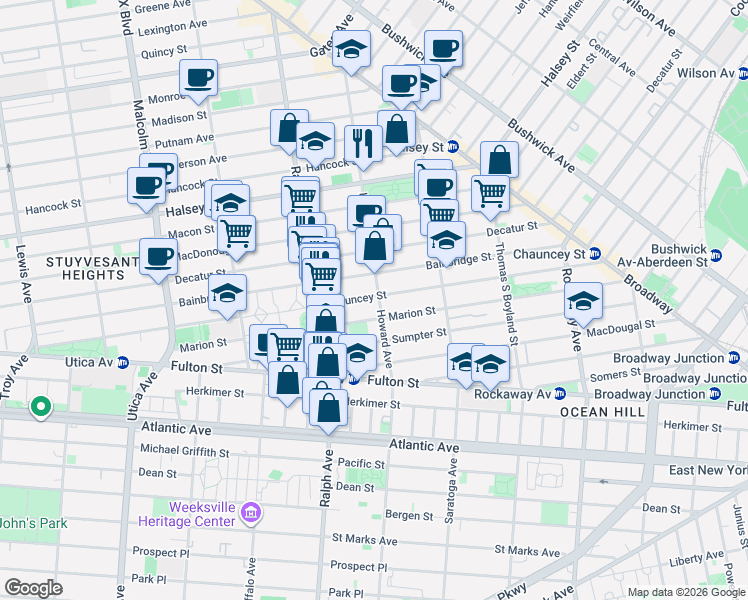 map of restaurants, bars, coffee shops, grocery stores, and more near in Brooklyn