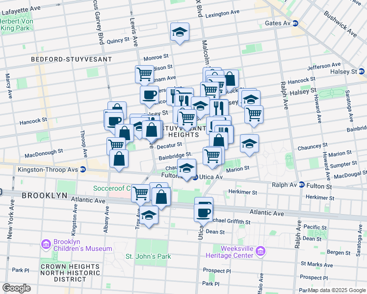 map of restaurants, bars, coffee shops, grocery stores, and more near 288 Decatur Street in Brooklyn