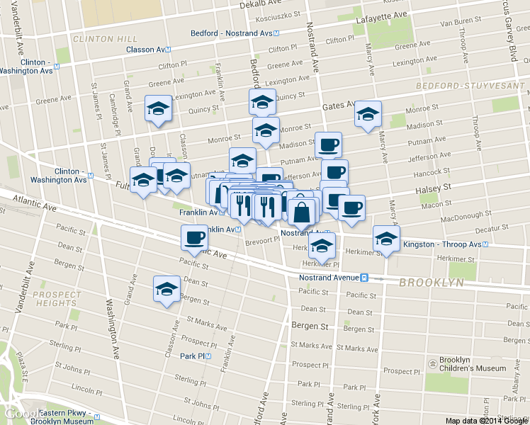 map of restaurants, bars, coffee shops, grocery stores, and more near 16 Spencer Place in Brooklyn