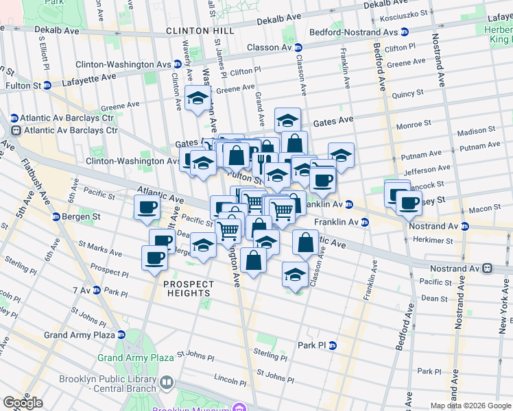 map of restaurants, bars, coffee shops, grocery stores, and more near 42 Lefferts Place in Brooklyn