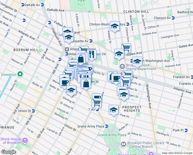 map of restaurants, bars, coffee shops, grocery stores, and more near 535 Dean Street in Brooklyn