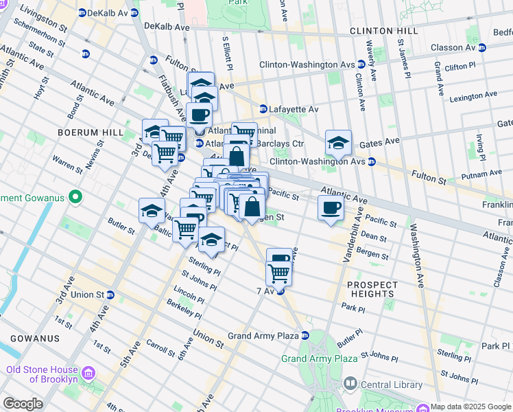 map of restaurants, bars, coffee shops, grocery stores, and more near 489 Dean Street in Brooklyn