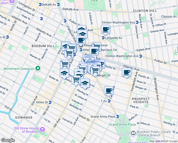 map of restaurants, bars, coffee shops, grocery stores, and more near 237 Flatbush Avenue in Brooklyn