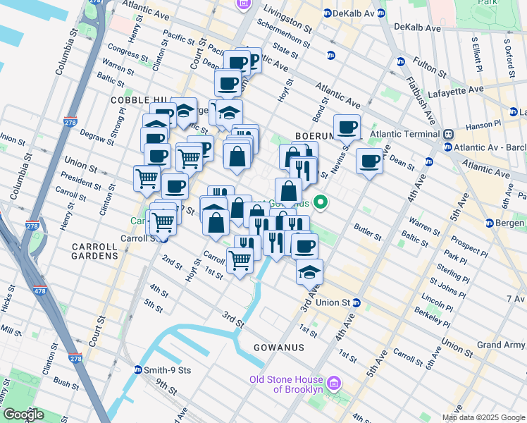 map of restaurants, bars, coffee shops, grocery stores, and more near 461 Degraw Street in Brooklyn