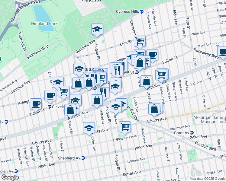 map of restaurants, bars, coffee shops, grocery stores, and more near 250 Richmond Street in Brooklyn