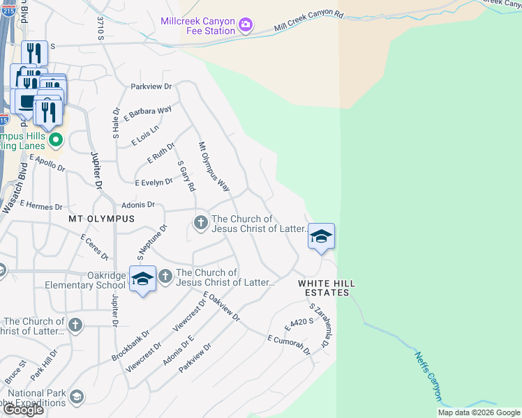 map of restaurants, bars, coffee shops, grocery stores, and more near 4126 Parkview Drive in Salt Lake City