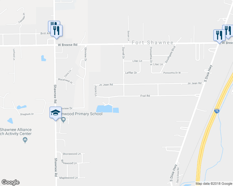 map of restaurants, bars, coffee shops, grocery stores, and more near 1908 Frail Road in Cridersville